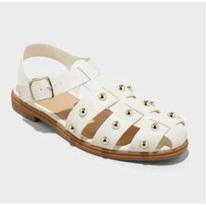 Universal Thread Winnie Studded Fisherman Sandals Off-White Gold Studs 9.5